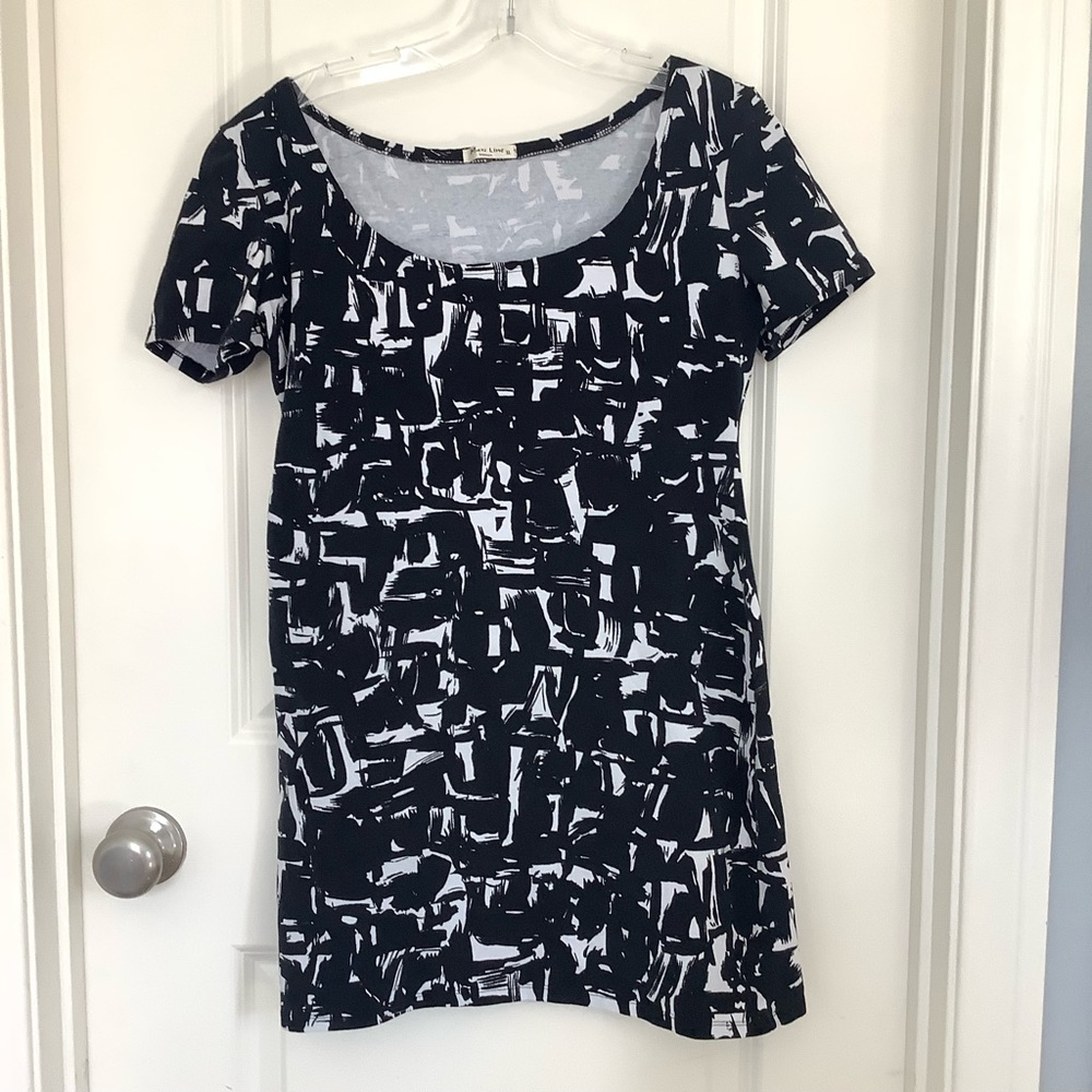 Maxi Line Womens Black White Patterned Top Tunic Size XL